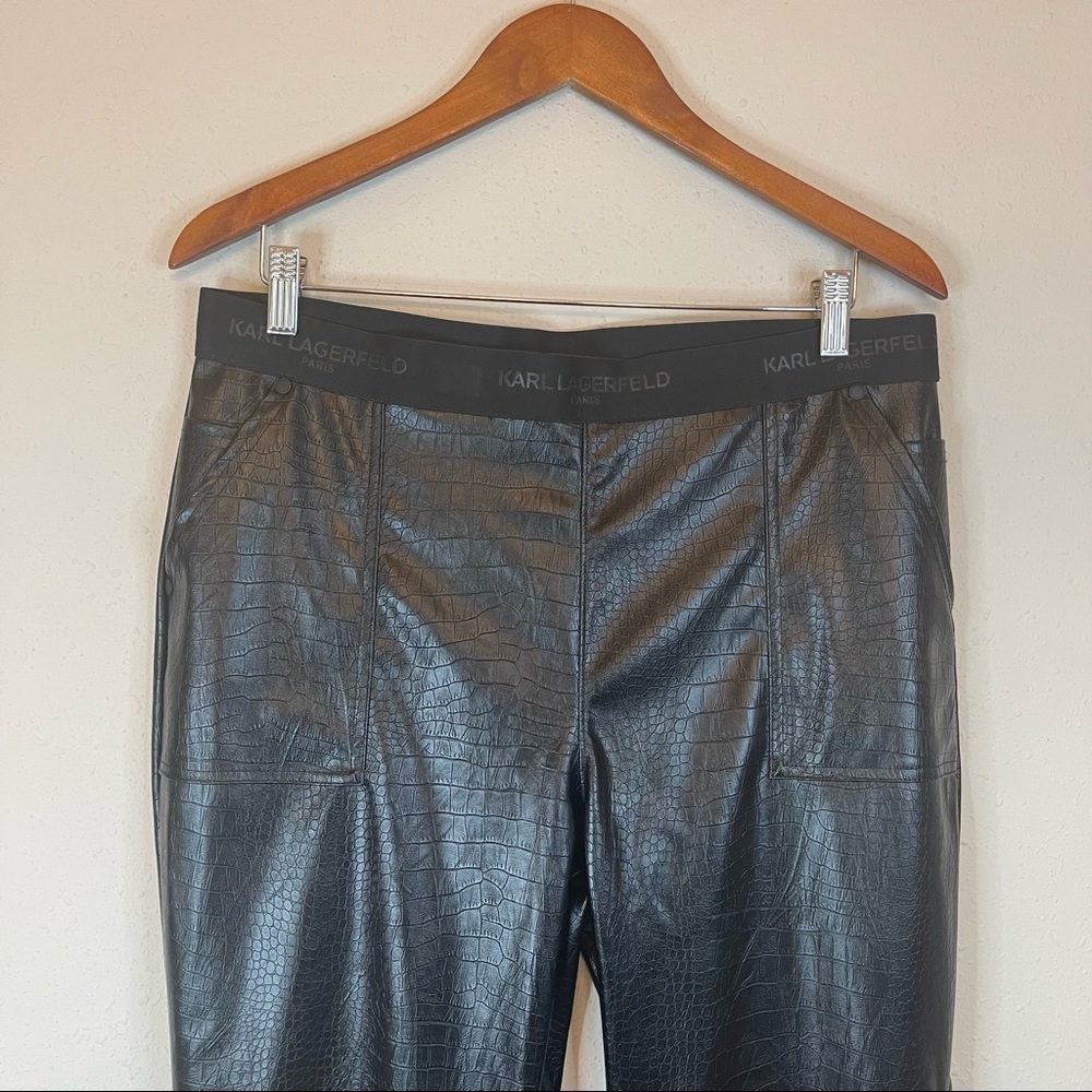 Karl Lagerfeld Paris Croc Vegan Leather Black Women’s Pants Size Large NWT - Picture 8 of 16